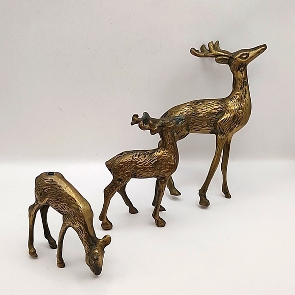 Vintage Brass Deer 3 Count 6" 4" & 3" - Picture 3 of 13